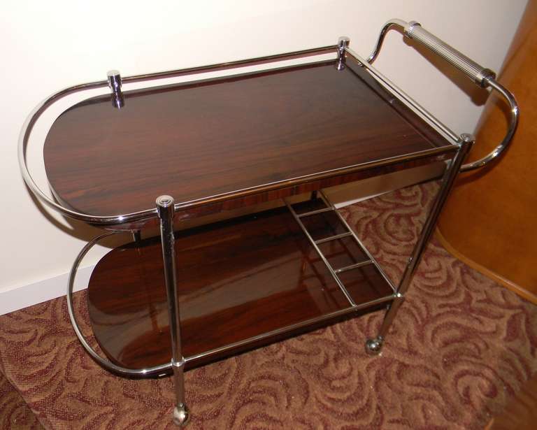 Wood Restored Metal Frame Art Deco Bar cart
