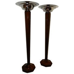 Spectacular Faceted Art Deco Wood Tall Floor Lamps Torchiers
