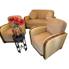 Spectacular Art Deco 3 piece Settee with club chairs Deco Fabric