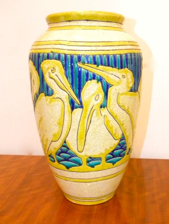 An extremely rare Boch Belgian cloisonné animal piece. It is very rare these days to even have the opportunity  buy  something as unusual as this perfect Catteau vase.  This is certainly a collectors piece!   As you might know, the 