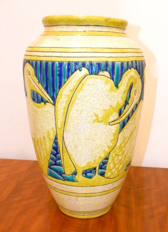 Belgian Very Rare Charles Catteau Art Deco Pelican Vase