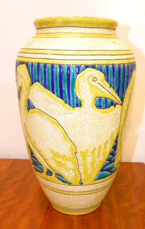 Very Rare Charles Catteau Art Deco Pelican Vase In Excellent Condition In Oakland, CA