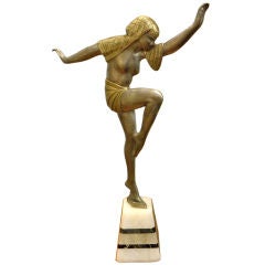 French  Art Deco Egyptian dancer in bronze signed Janle!