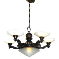 Vintage Classic Czechoslovakian Art Deco Bronzed Five-Arm Chandelier