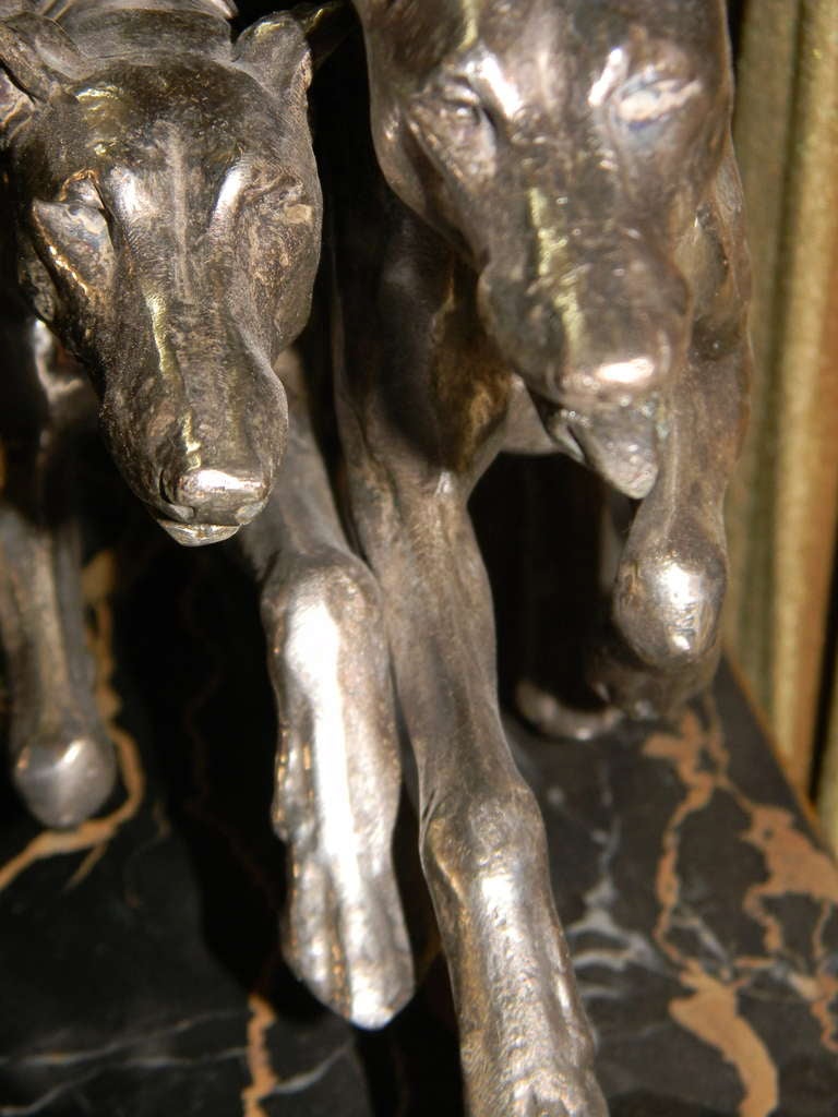 Art Deco Statue French Woman with Greyhounds Signed Geo