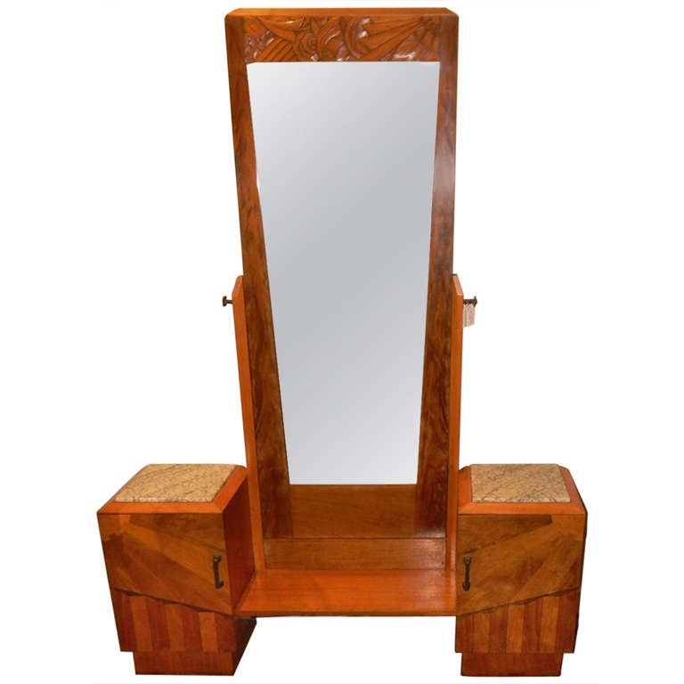 French Art Deco Carved Wood Vanity For At 1stdibs French Art Deco Carved Wood Vanity For