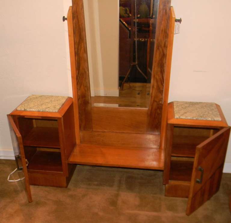 French Art Deco Carved Wood Vanity & Mirror In Good Condition For Sale In Oakland, CA