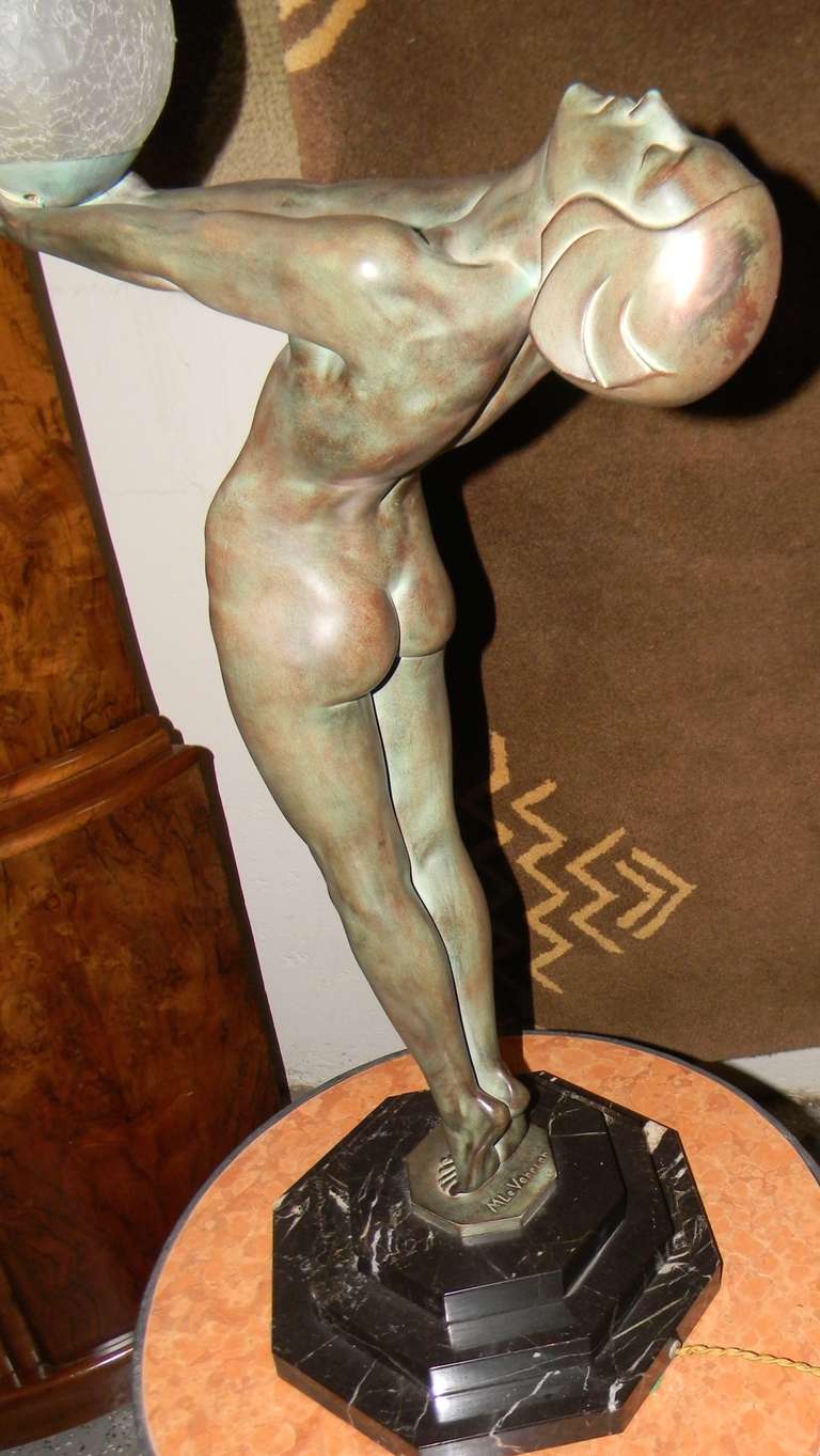 Bronze Art Deco Light Statue by Max Le Verrier Called Clarte
