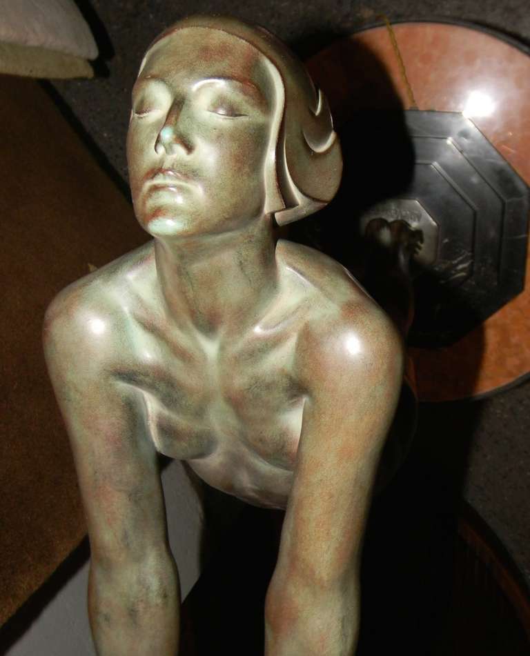 Art Deco Light Statue by Max Le Verrier Called Clarte In Excellent Condition In Oakland, CA