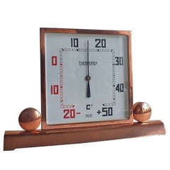 Art Deco Copper-Plated Square Thermometer, French 3