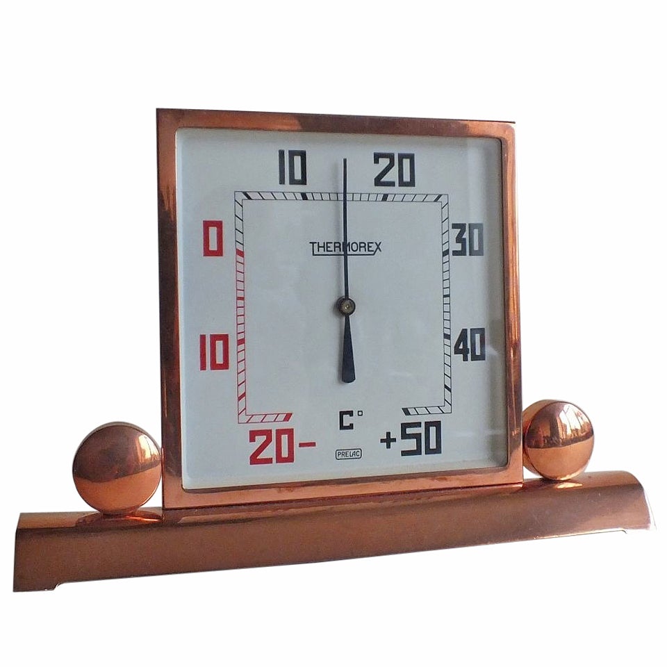 Art Deco Copper-Plated Square Thermometer, French For Sale