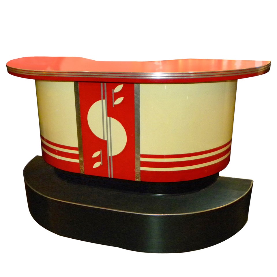 Original Art Deco Streamline Modern Bar with Matching Stools