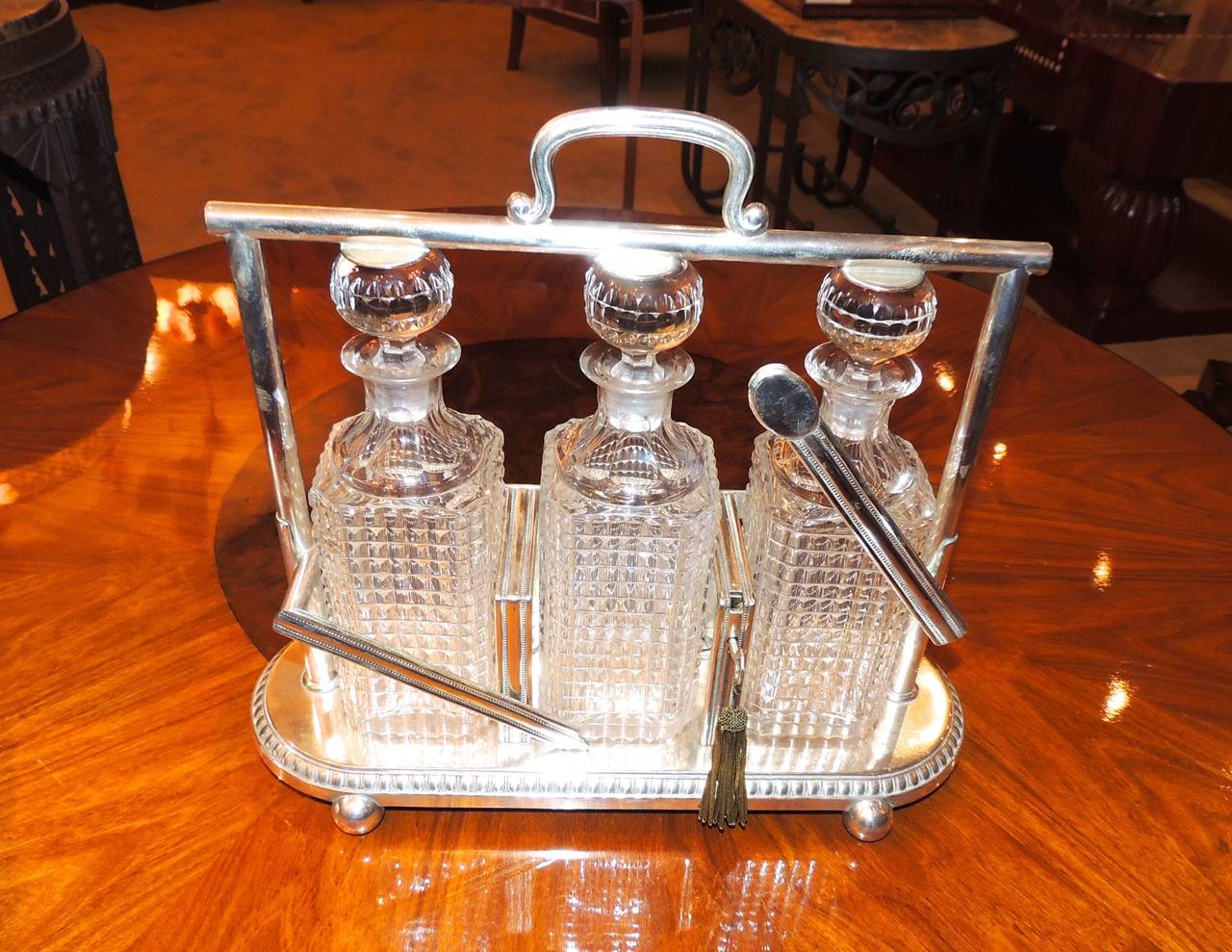 Crystal and Silver Art Deco Three-Piece Tantalus