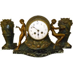 Antique Classic French Art Deco clock with garnitures 1925