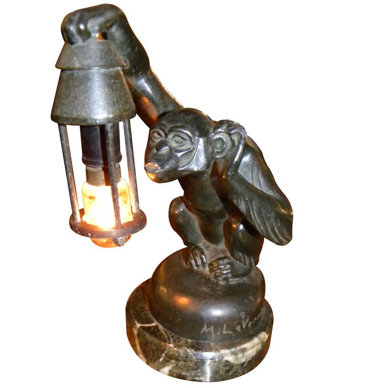 1920s "BouBou" Monkey Sculpture/Lamp • Max Le Verrier
