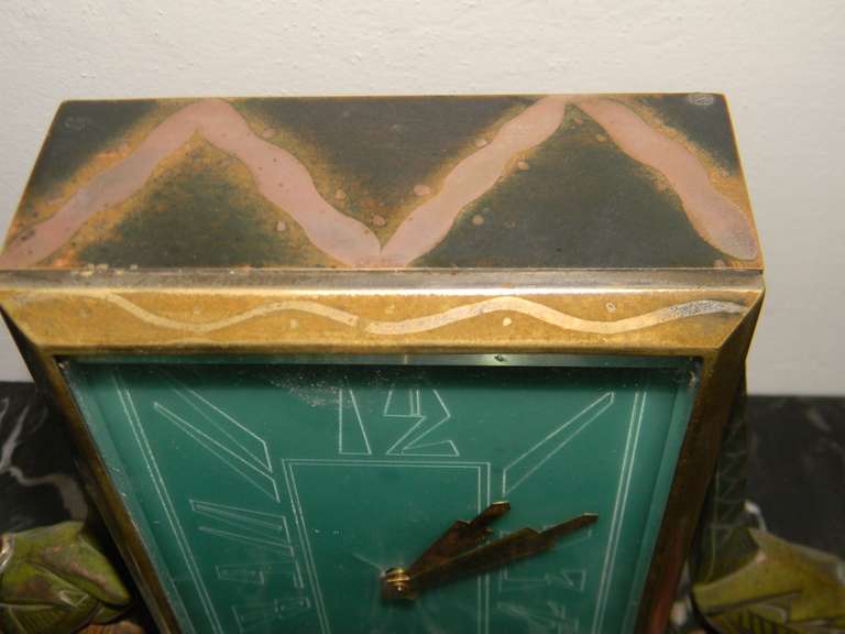 Art Deco Clock with cold painted Bronze Birds, circa 1930's 2