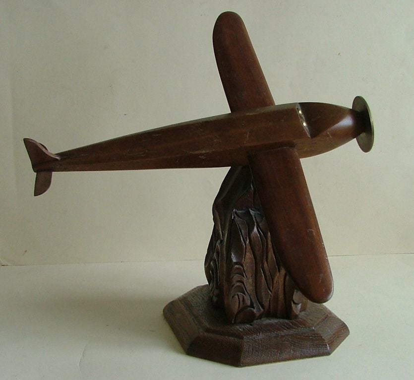 French Historic Vintage Wooden Model Art Deco Style Airplane
