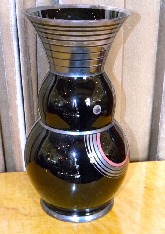 Art Deco Czech Black Modernist Czech Glass Vase by HEM 1
