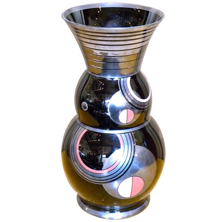 Art Deco Czech Black Modernist Czech Glass Vase by HEM at 1stDibs