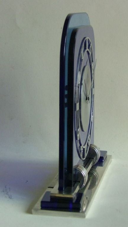 Outstanding Art Deco Blue Glass Jaeger-LeCoultre Clock In Excellent Condition In Oakland, CA