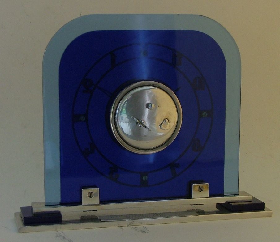 Outstanding Art Deco Blue Glass Jaeger-LeCoultre Clock 1