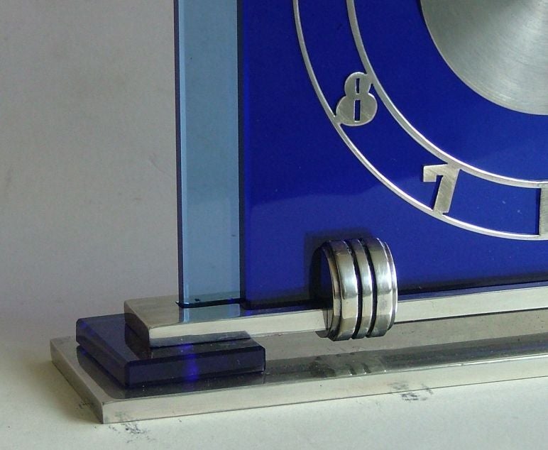 Outstanding Art Deco Blue Glass Jaeger-LeCoultre Clock 2