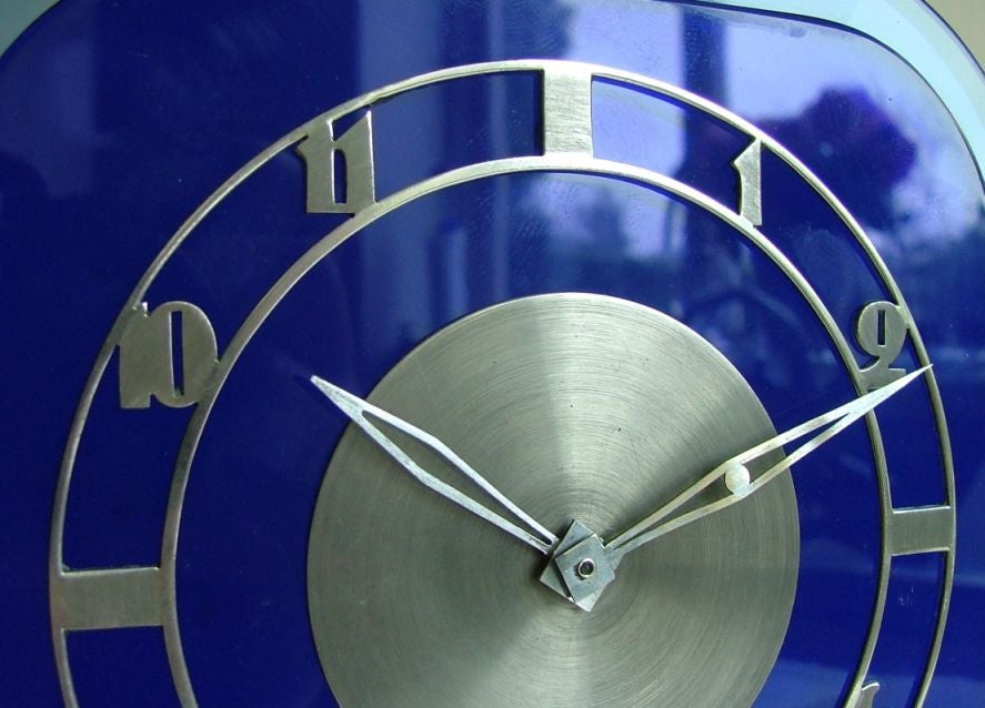 Outstanding Art Deco Blue Glass Jaeger-LeCoultre Clock 3