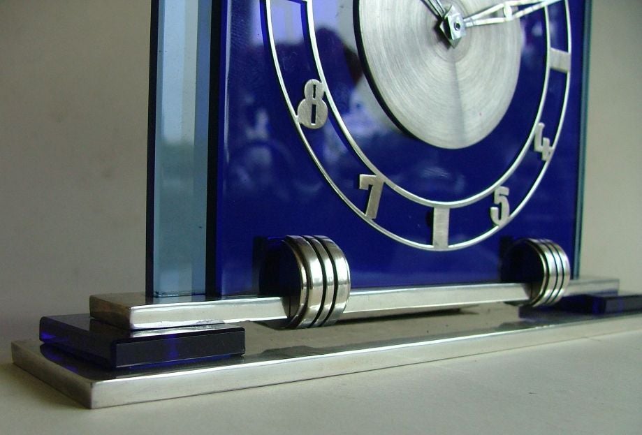 Outstanding Art Deco Blue Glass Jaeger-LeCoultre Clock 4