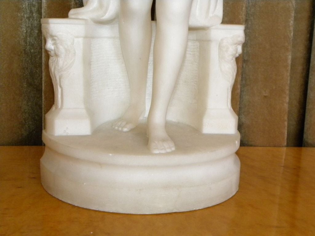 Art Deco Original Carved White Venus Marble Statue by French Artist Marius Sain For Sale