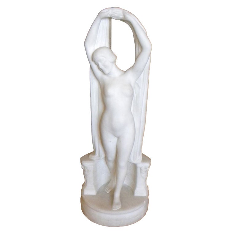 Original Carved White Venus Marble Statue by French Artist Marius Sain