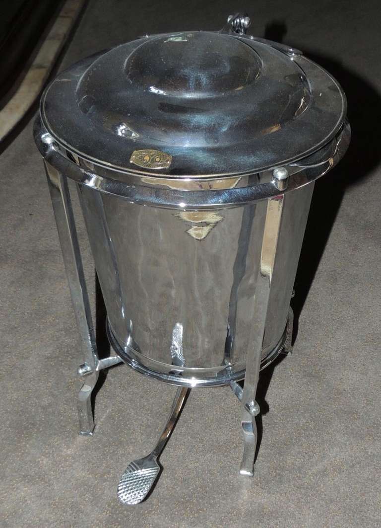 Well you don't see these everyday for sure!  We bought this very cool art deco modernist industrial style trash can and had it completely restored.  It is a special piece for that perfect home office kitchen bathroom area that just screams for a