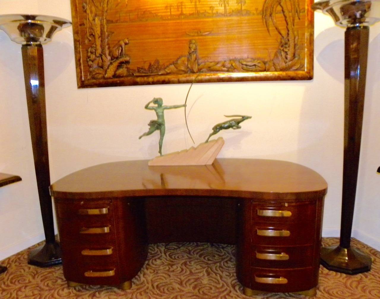 Professional Art Deco desk, extremely well made in America (Grand Rapids, Michigan). I know this desk very well as I used one just like it for about 12 years and sold it only last year after our move from SF. Luckily, we found another. Twin pedestal