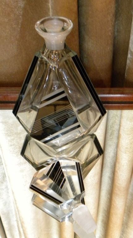 Crystal Modernist Czech Cubist Glass Decanter and 6 glasses