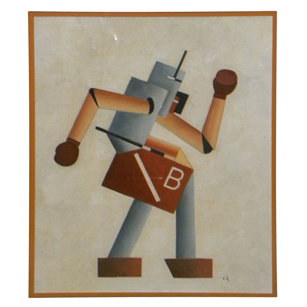 Original Art Deco Cubist Painting "Robot" by Vilheim Lundstrom