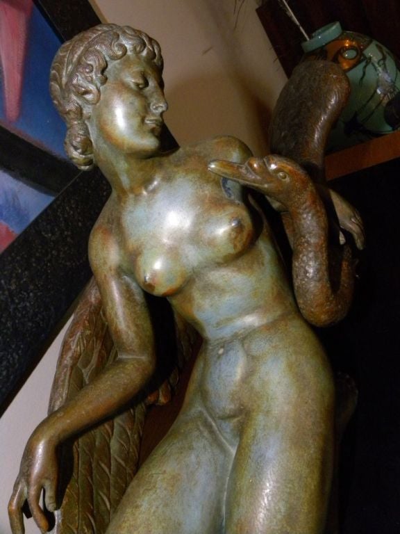 Mid-20th Century Leda and the Swan, French Art Deco sculpture by Neva