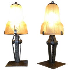 Peach color glass matching Art Deco Mueller table lamps.