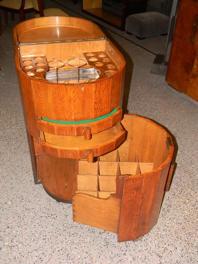 Original Art Deco Oak Rolling Bar