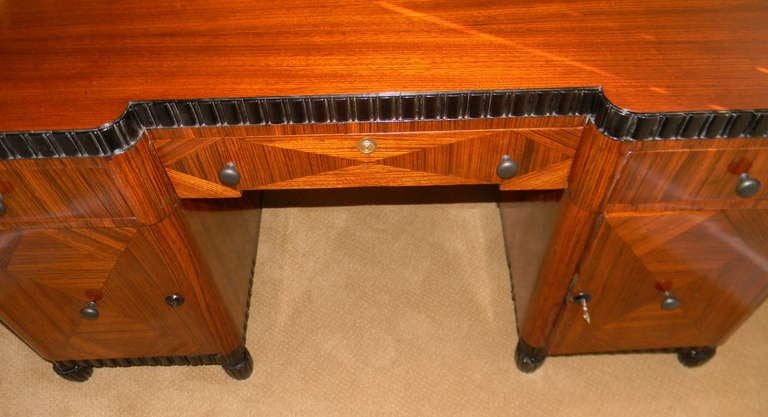 Mid-20th Century Art Deco Desk Zebra Wood Inlay