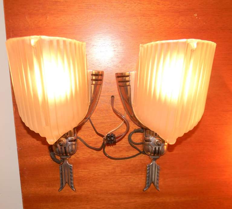 Mid-20th Century Art Deco Sconces Streamline Slip Shade Design