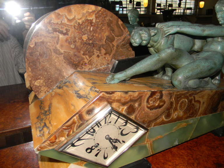 Unique French Art Deco Sculpture Clock by Alexandre Ouline 1