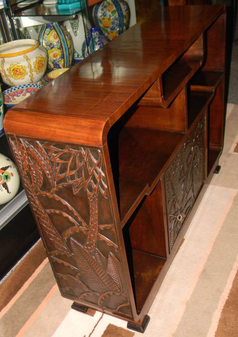 Wood African Carved Exotic Art Deco Bar Storage
