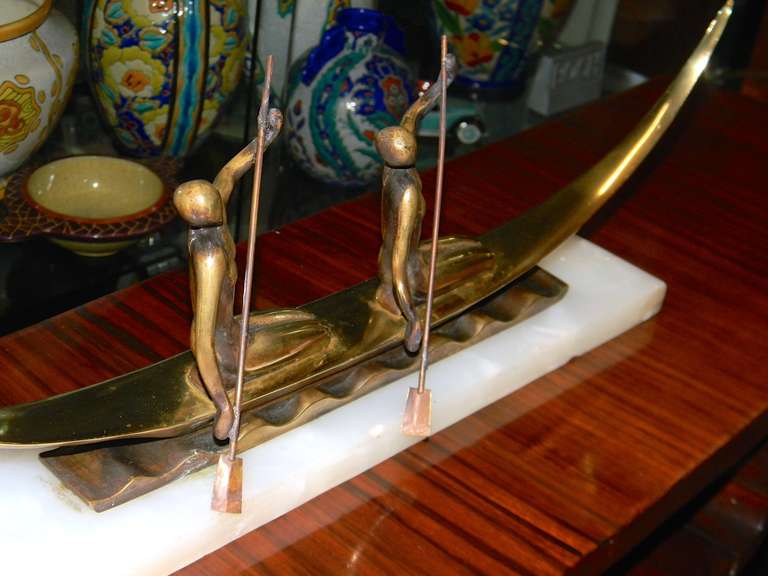 Argentine Art Deco Bronze Statue of Two Women on Boat