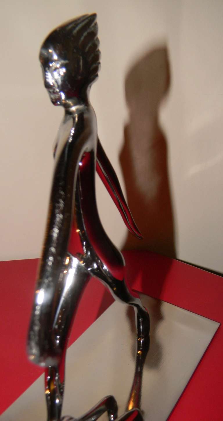 Argentine Art Deco Chrome Statue of Woman with Dogs