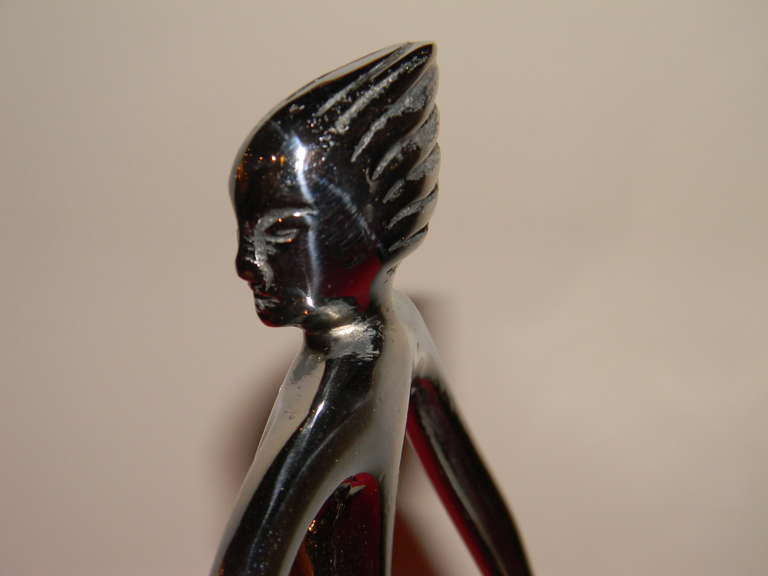 Mid-20th Century Art Deco Chrome Statue of Woman with Dogs