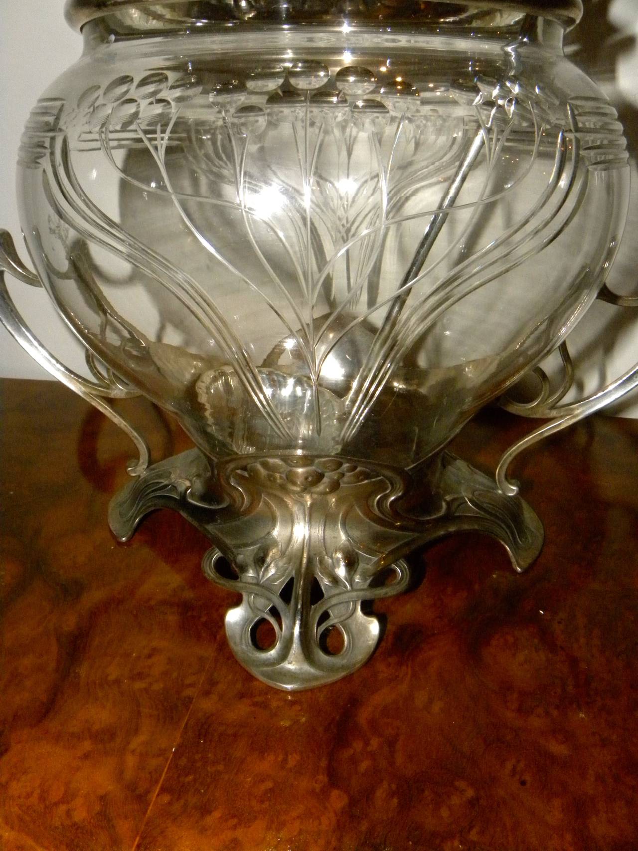 Early 20th Century Art Nouveau WMF Silver and Glass Punch Bowl