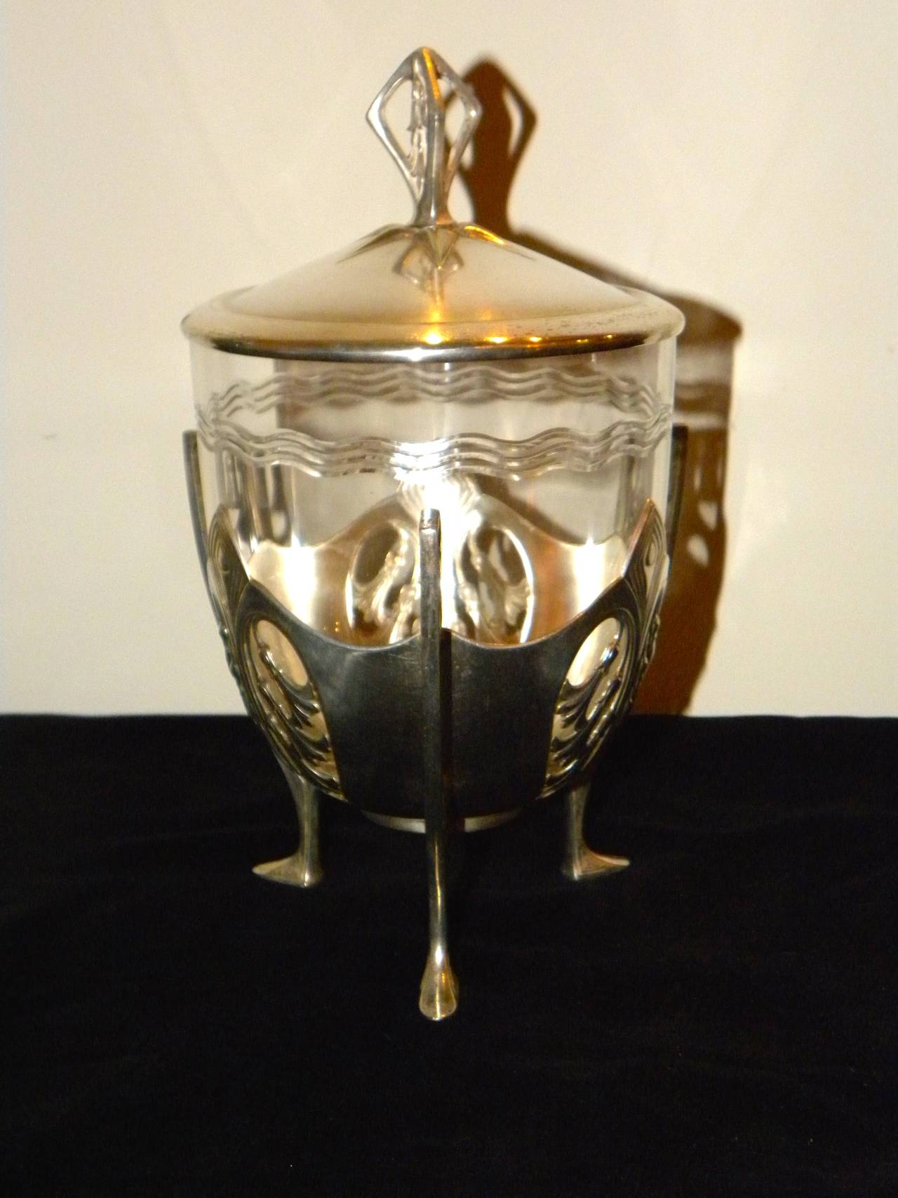 German Art Nouveau Silver Topped Glass Urn