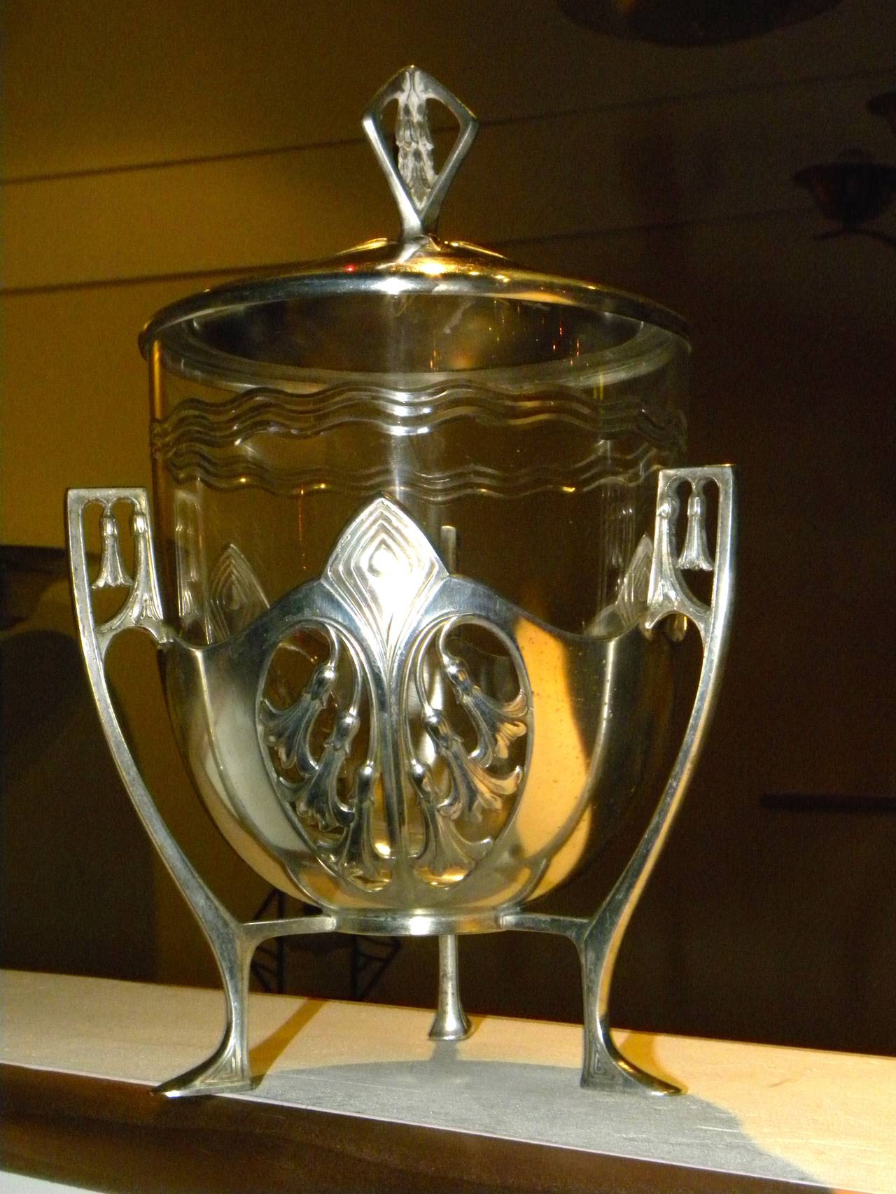 Cut Glass Art Nouveau Silver Topped Glass Urn