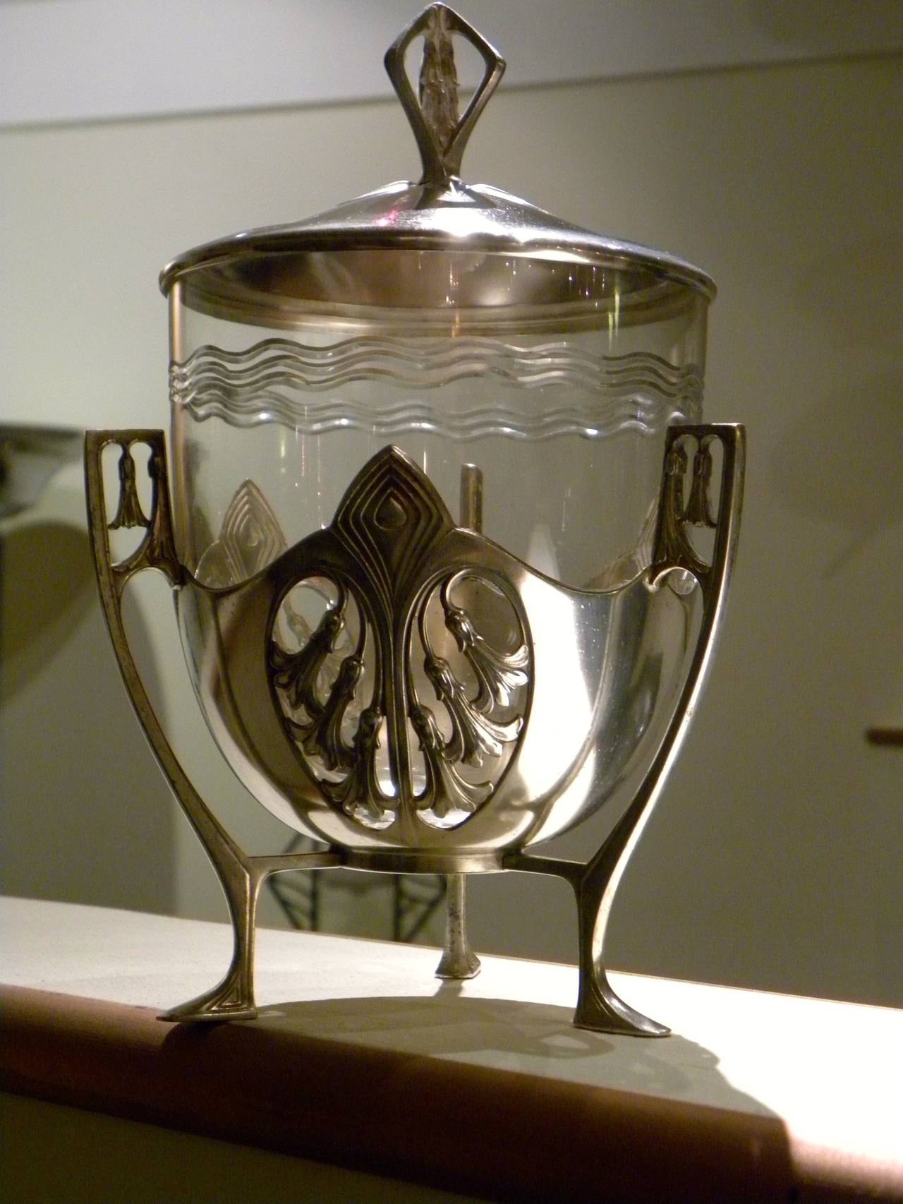 Art Nouveau Silver Topped Glass Urn 1