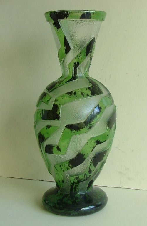 Art Deco Monumental Degue Geometric Acid Etched Museum Quality Vase