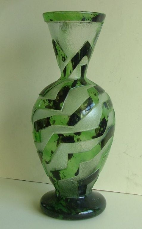 French Monumental Degue Geometric Acid Etched Museum Quality Vase